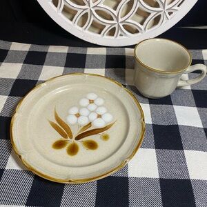 Vintage 1970’s Hearthside “The Classics” Hand Painted Stoneware Plate & Mug Set